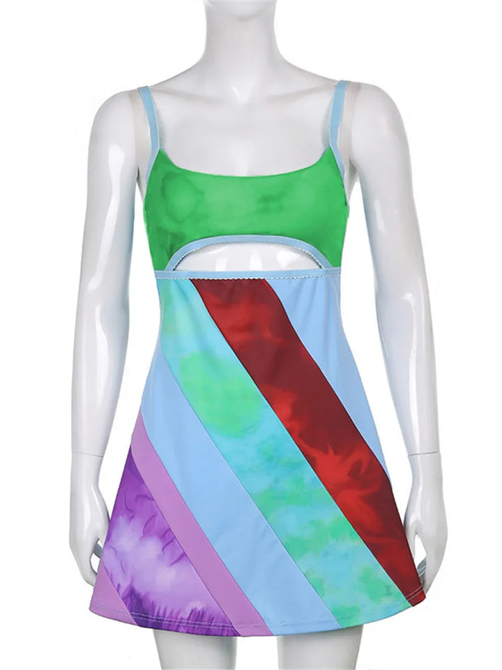 Y2K Suspender A Line Satin Sundress With U Neck