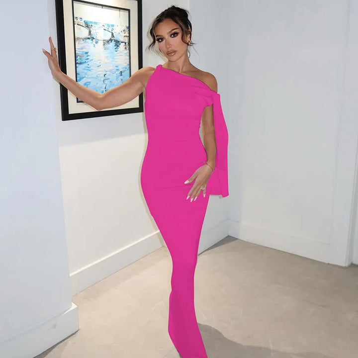 Hugcitar Patchwork Knit Maxi Dress Y2k Slim Fit