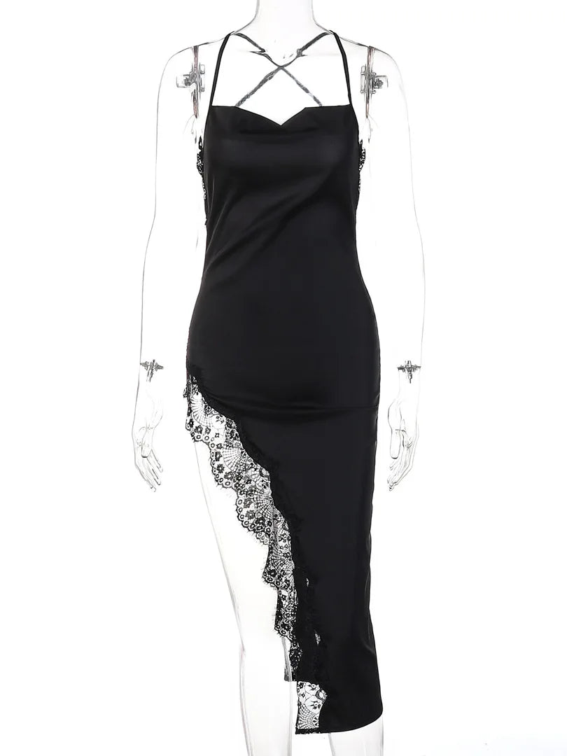 Exclusive Black Satin Midi Sheath Dress For Summer