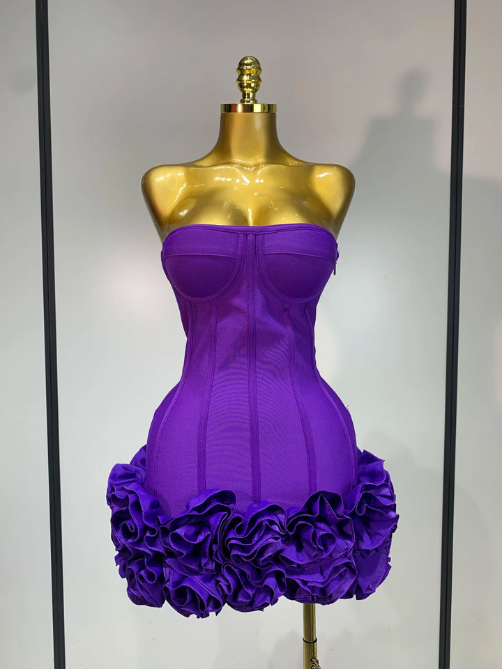 Strapless Flower Embellished Bodycon Mini Dress