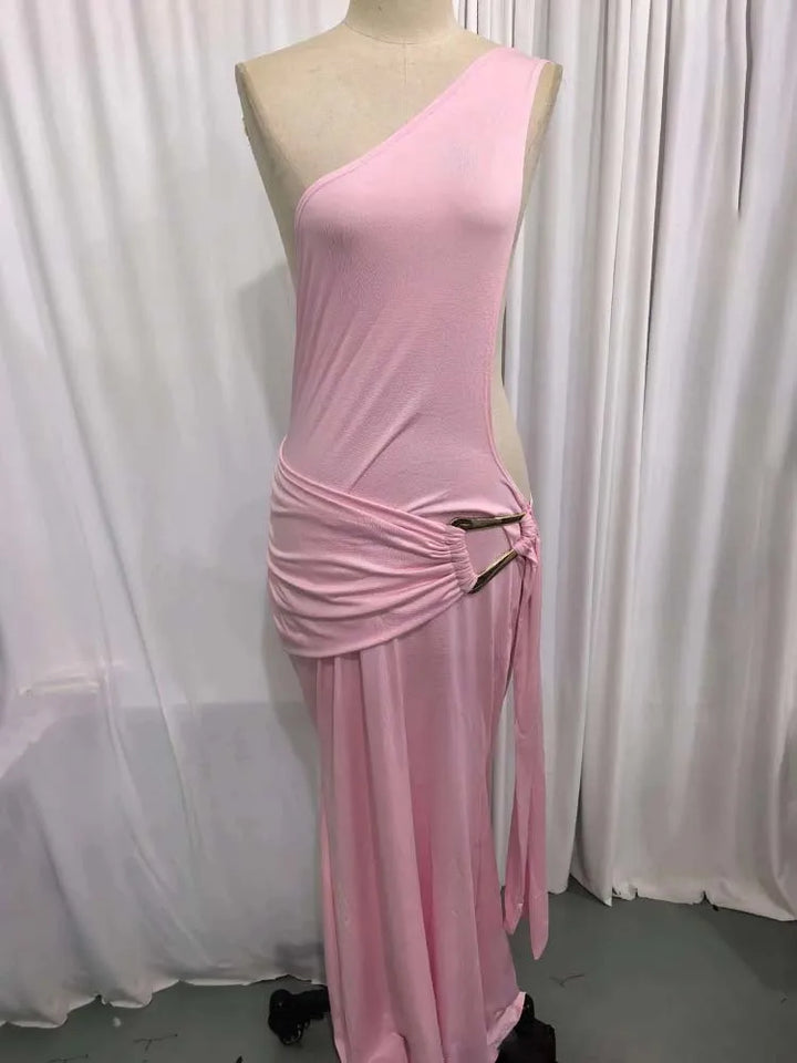 Townlike One Shoulder Backless Maxi Bodycon Dress