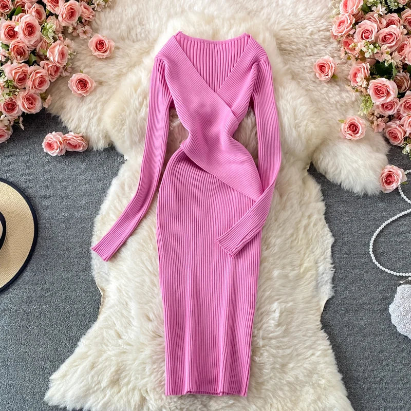 Yuumuoo Women Elegant Cross V Neck Slim Waist