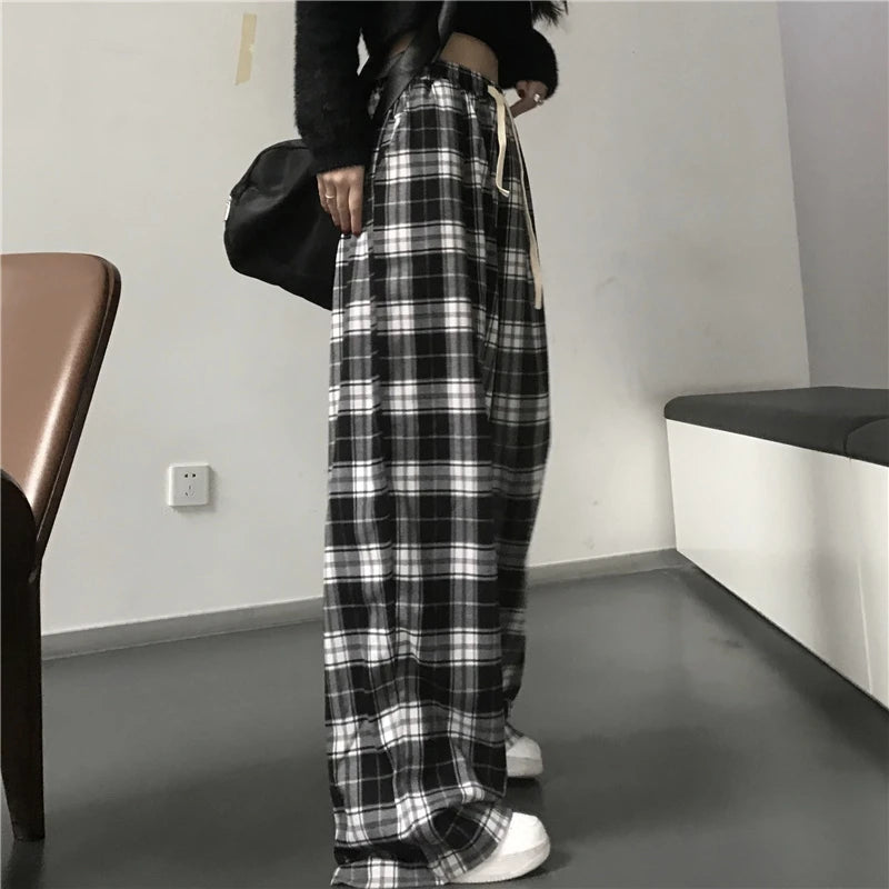 Premium Plaid Sweatpants Wide Leg For Students