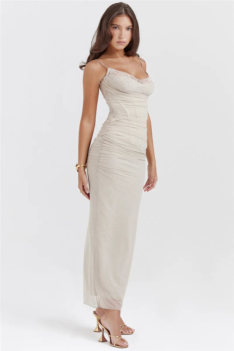 Elegant Backless Mozision Mesh Maxi Dress For