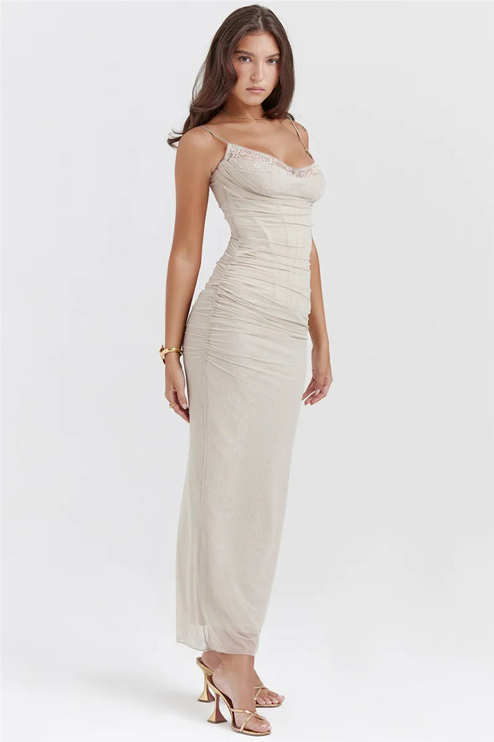 Elegant Backless Mozision Mesh Maxi Dress For