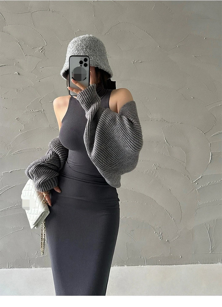 Jeyongzoo Women Exclusive Red Turtleneck Knit Midi