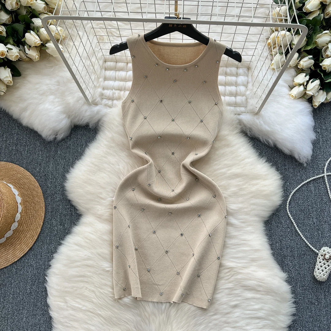 Beaded Knit Tank Dress For Women Bodycon Mini