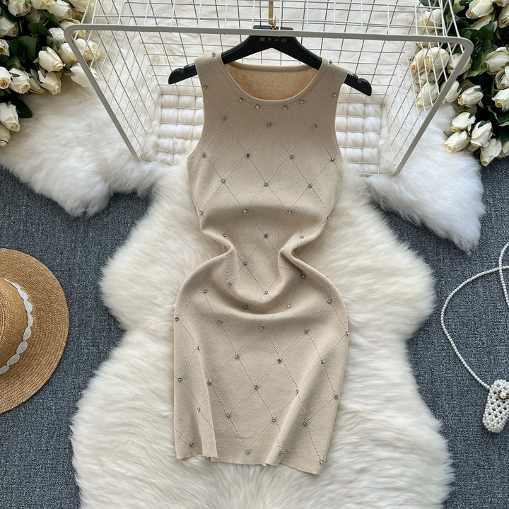 Beaded Knit Tank Dress For Women Bodycon Mini
