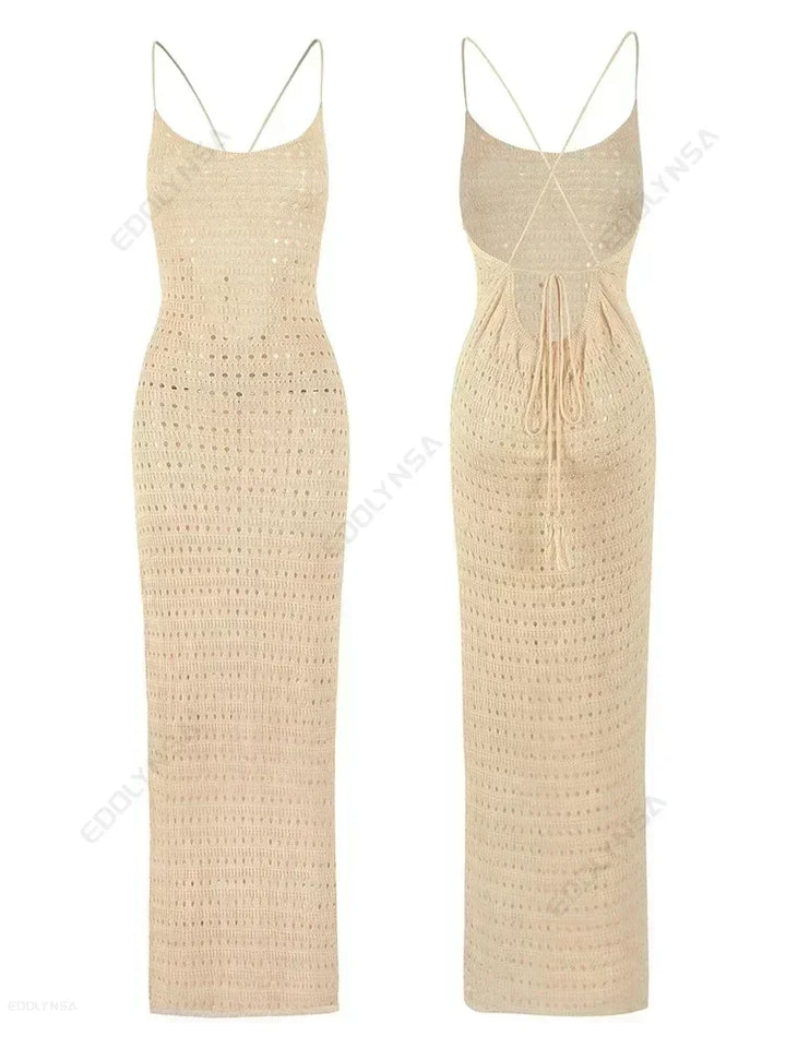 Sexy Knit Cutout Tassel Spaghetti Strap Maxi Dress
