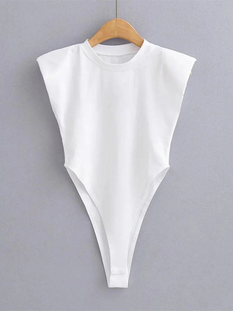 Sexy Women Bodysuit Padded Shoulders Sleeveless