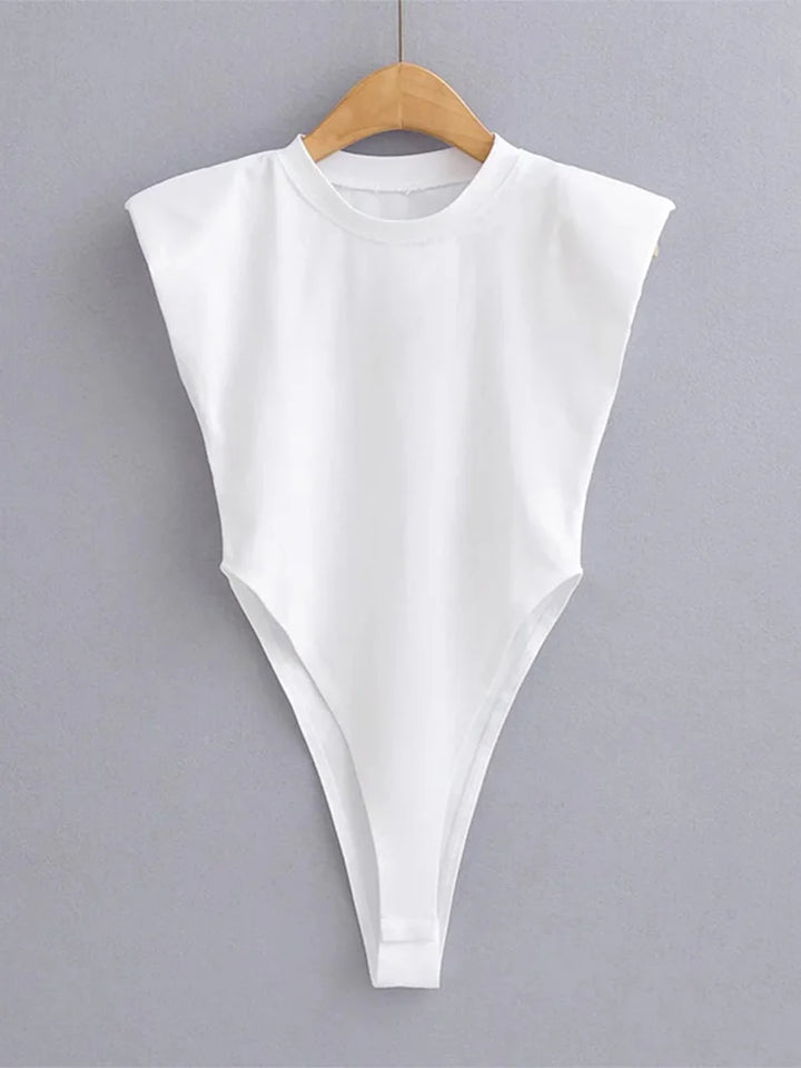 Sexy Women Bodysuit Padded Shoulders Sleeveless