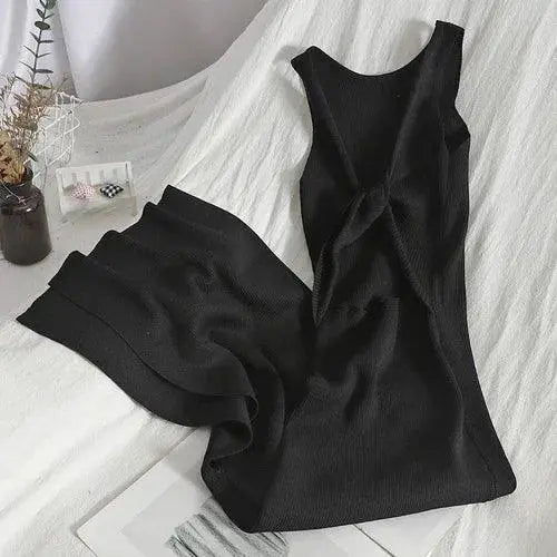 Korean Knitted V Neck Bodycon Dress Chic Hollow Out Style