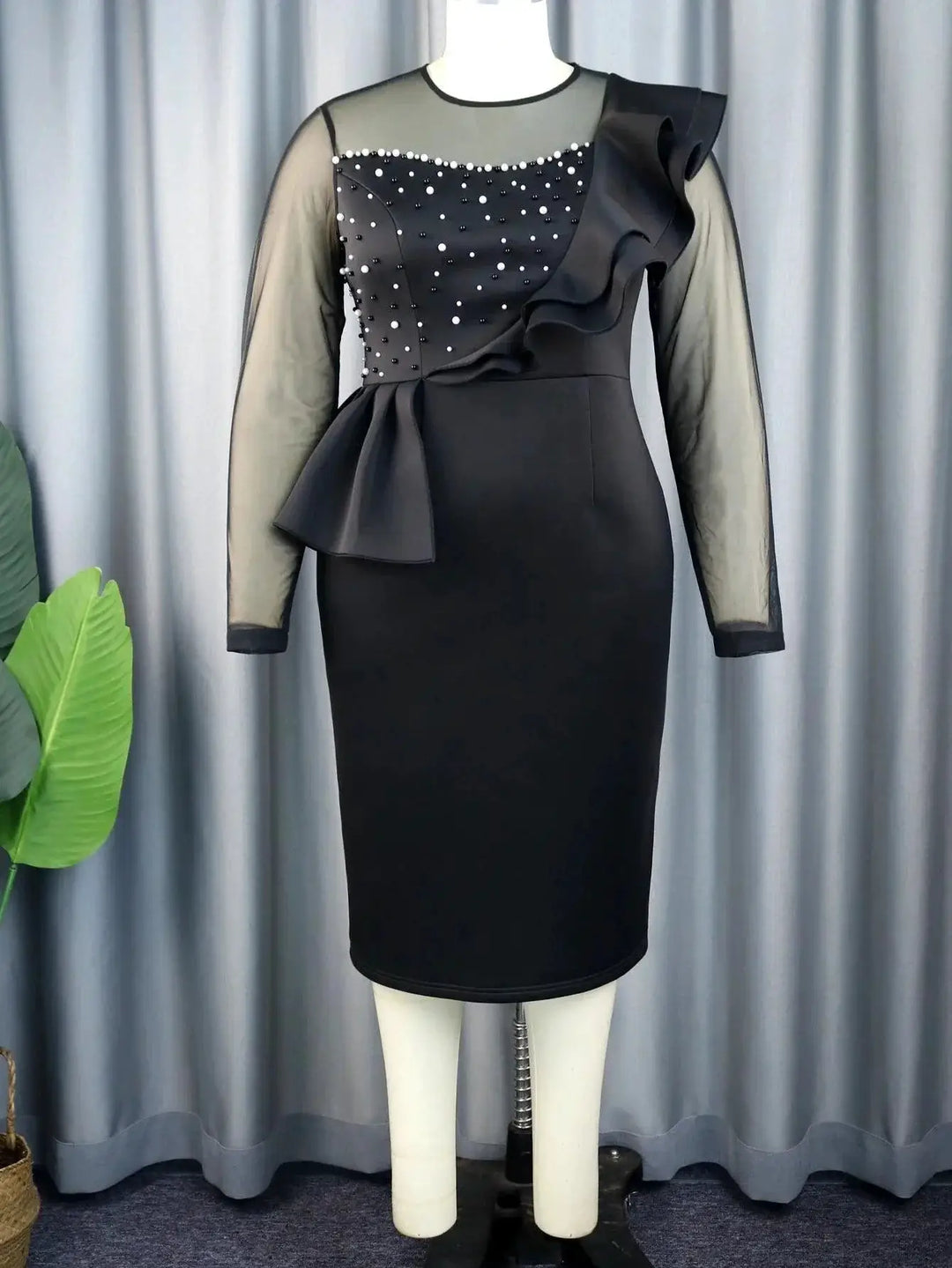 White Midi Bodycon Dress With Sheer Sleeve Design For Events