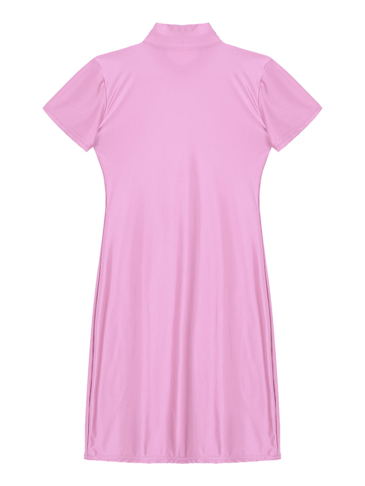 Signature Glossy Mock Neck Mini Dress For Tropical