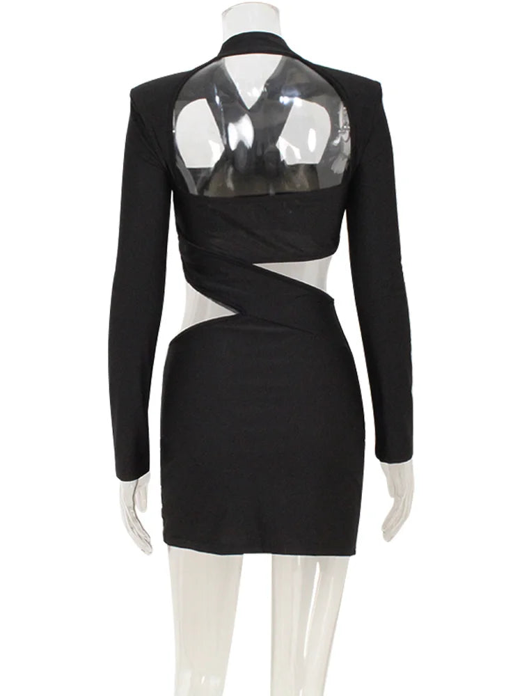 Stylish Black V Neck Knitted Bodycon Mini Dress