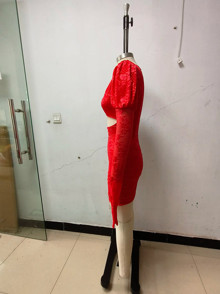 Vizziel Red White Mini Draped Tailored Sheath