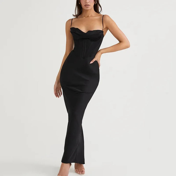 Elegant Satin Pink Maxi Dress For Wedding Or Party