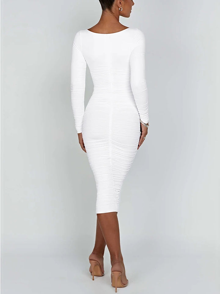 Autumn Bodycon Dress Square Neck Long Sleeve