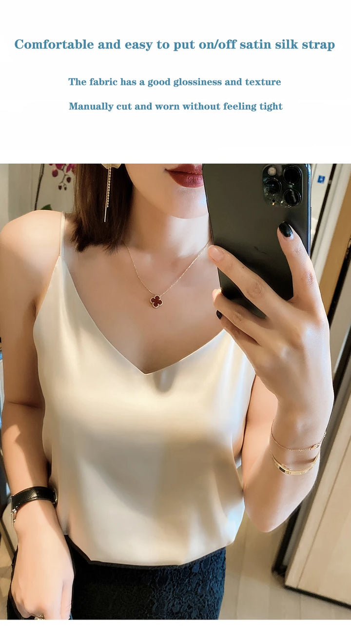 Women Sleeveless Chiffon V Neck Camisole