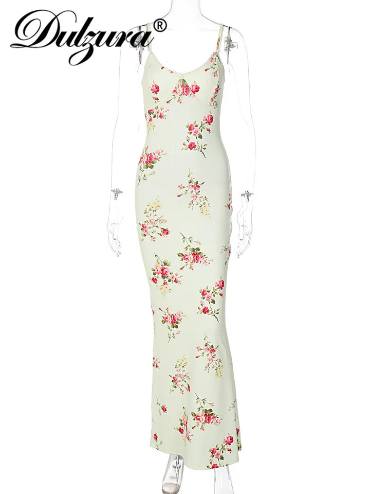 Dulzura Floral Print Y2K Backless Maxi Dress Women