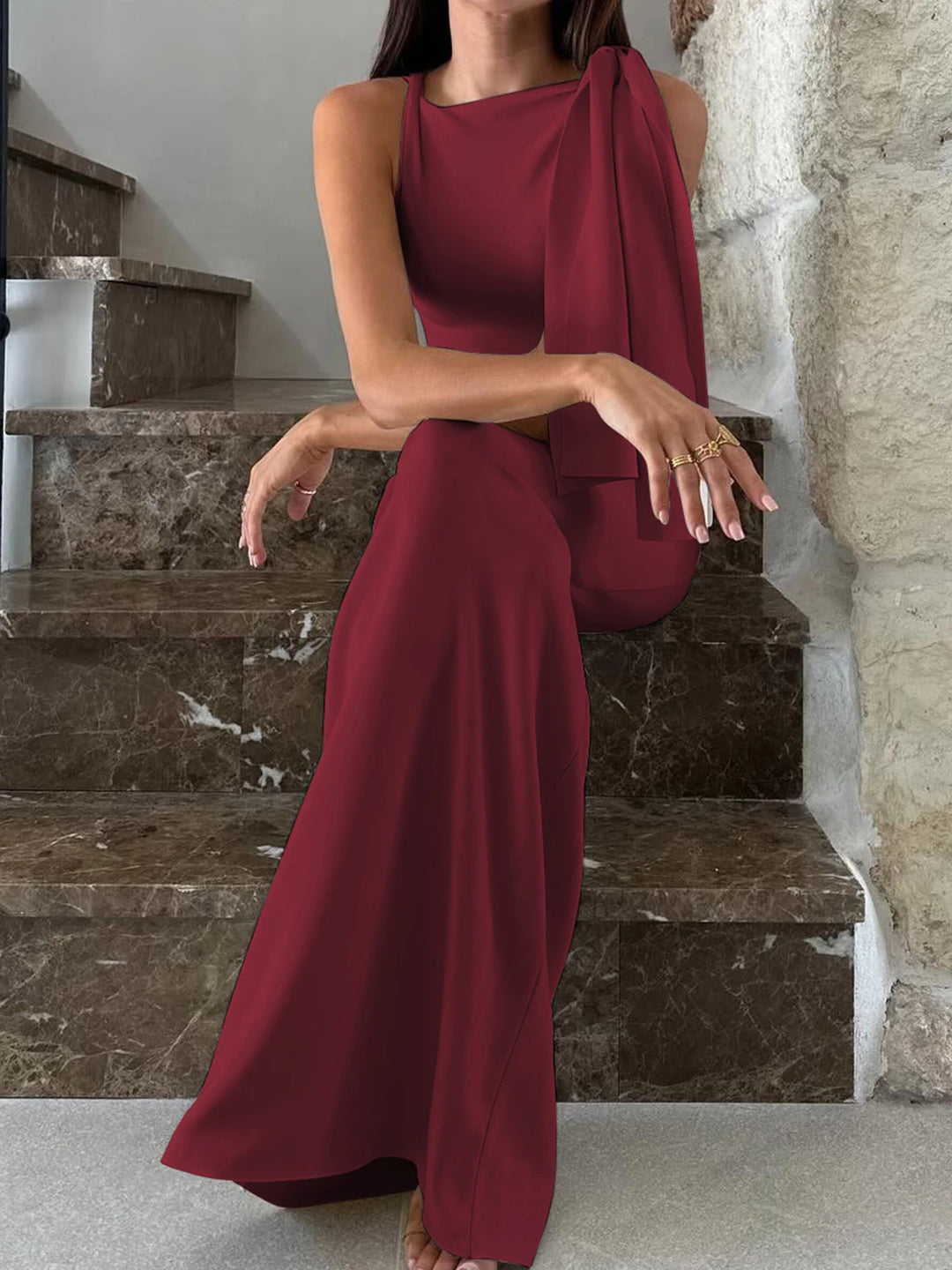 Hugcitar Patchwork Knit Maxi Dress Y2k Slim Fit