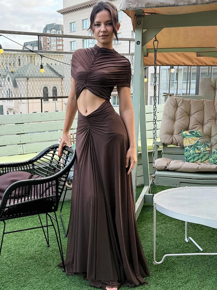 Julissa Mo Hollow Out Turtleneck Maxi Dress Mesh