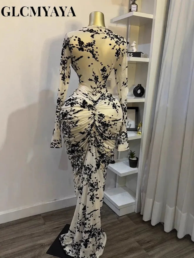 CM.YAYA Women Mesh See Through Lined Bodycon Dress