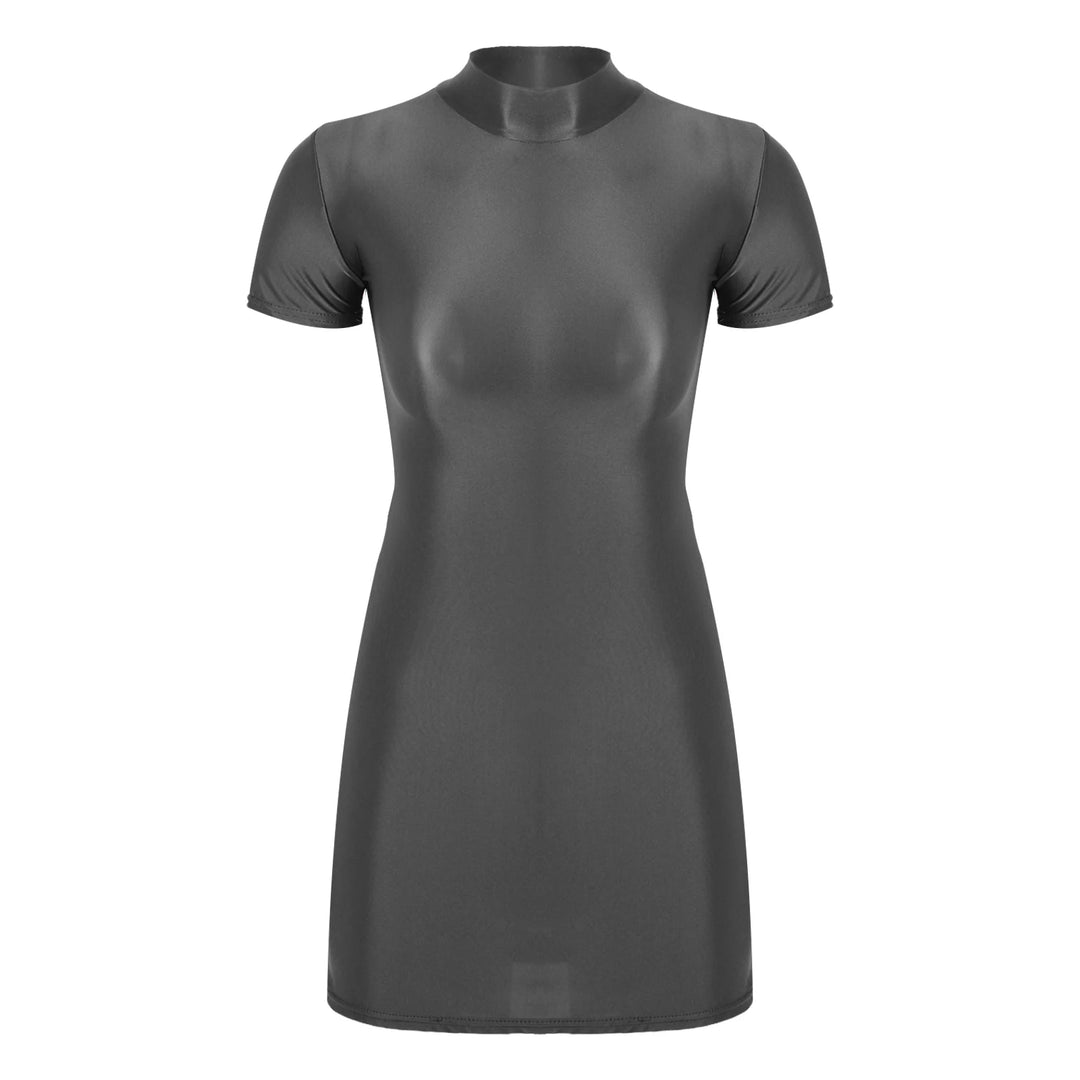 Oil Glossy Bodycon Mini Dress Women Sexy Clubwear