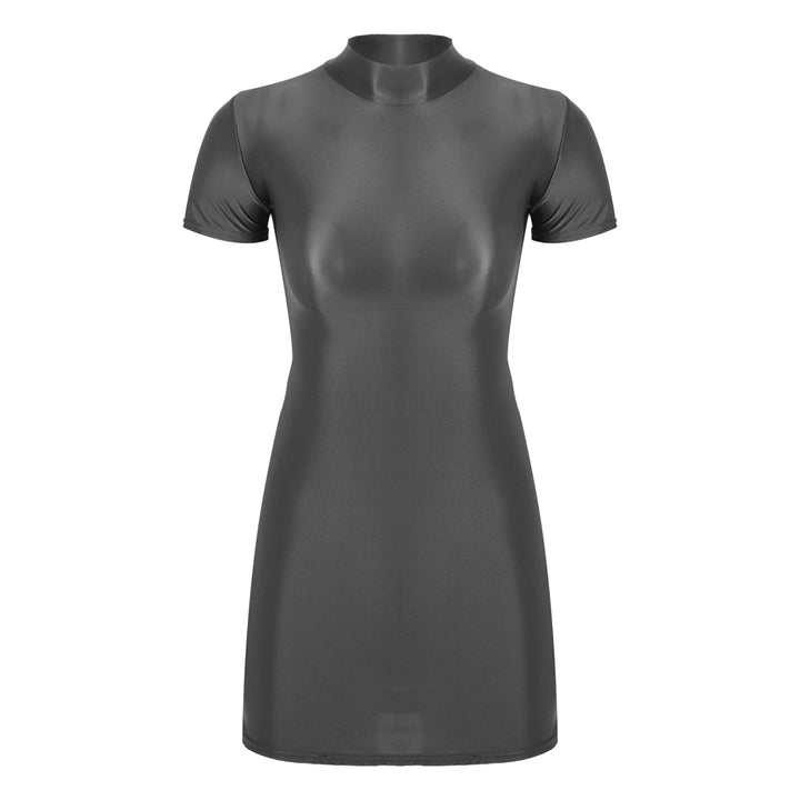 Oil Glossy Bodycon Mini Dress Women Sexy Clubwear