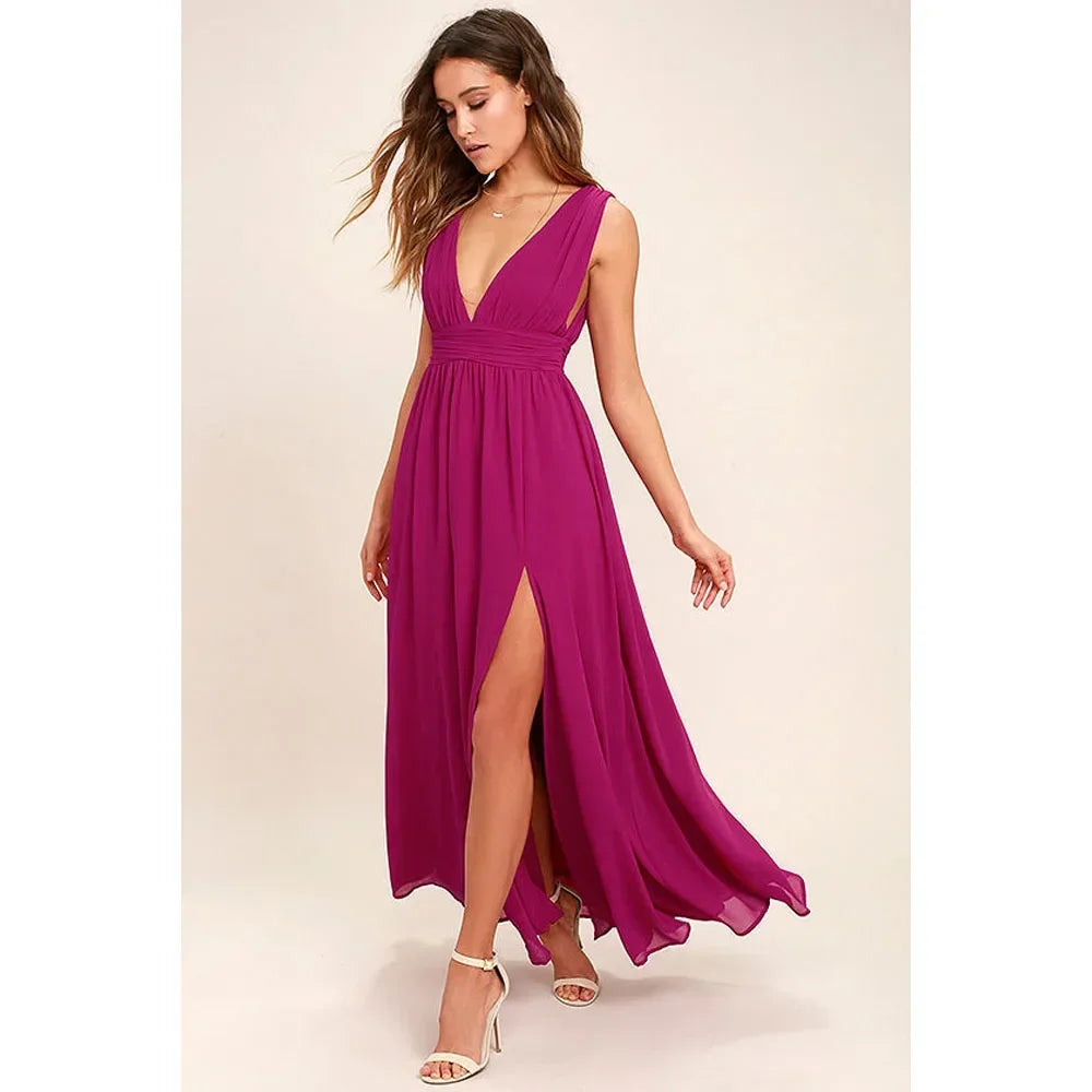 Exquisite Red Backless Maxi Dress For Elegant