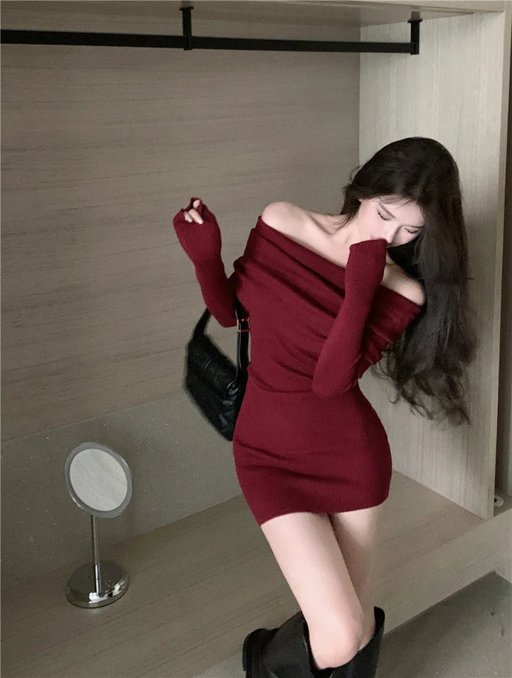 Signature Off Shoulder Mini Sweater Dress Black