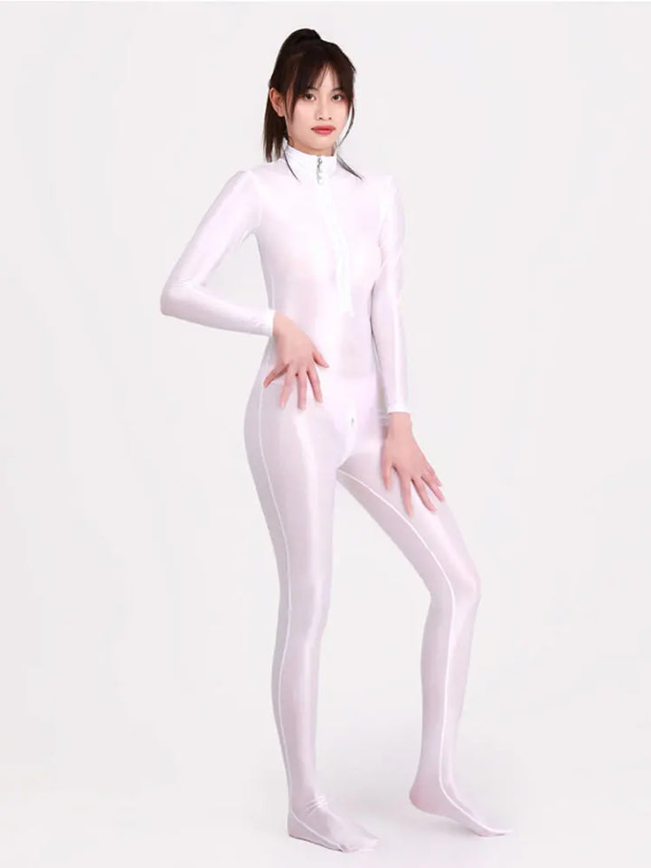 Glossy Longsleeve Elastic Bodysuit Jumpsuit Women