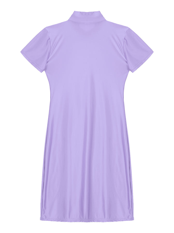 Signature Glossy Mock Neck Mini Dress For Tropical