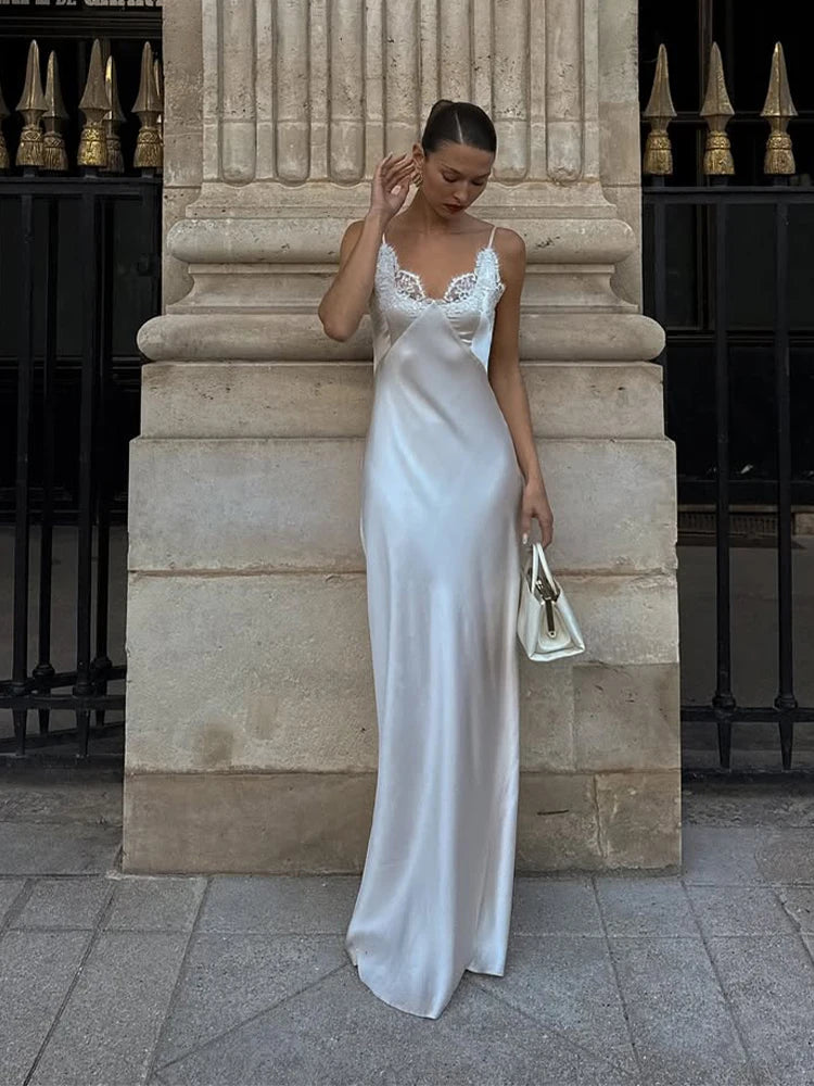 Elegant Lace Patchwork Maxi Dress V-Neck