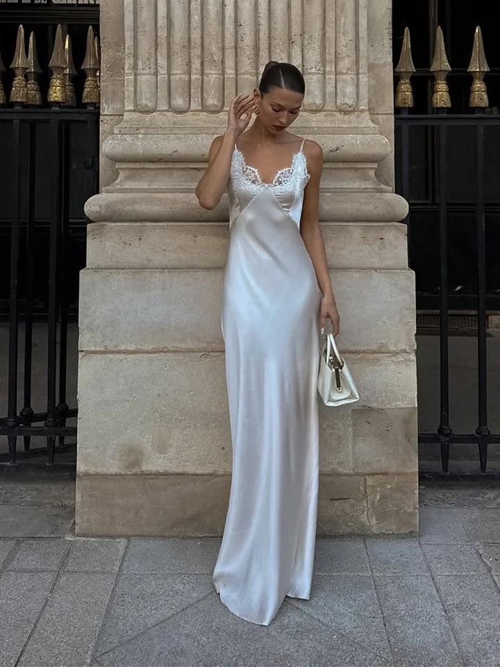 Elegant Lace Patchwork Maxi Dress V-Neck