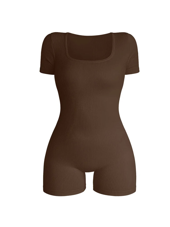 Womens Square Neck Jumpsuit High Waist Bodycon Fit