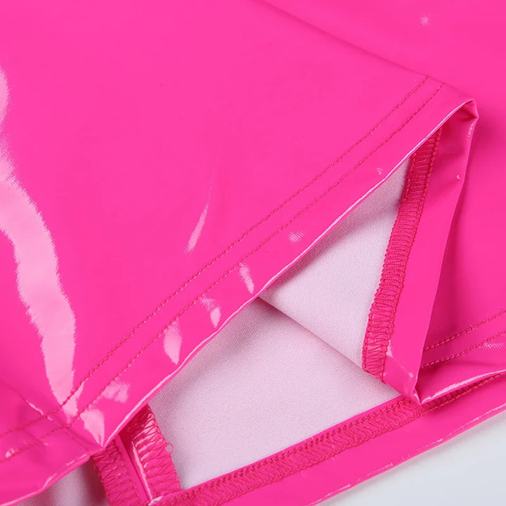2026 New Arrival Sexy Pink Pu Leather Dress Women Spring Summer Strapless Spaghetti Strap Fashion Club Wear Bodycon Mini Dresses