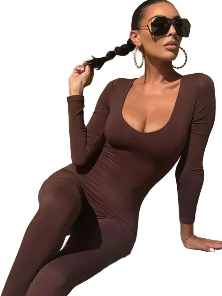 Sophisticated Brown Bodycon Jumpsuit Spandex Fashion Piece