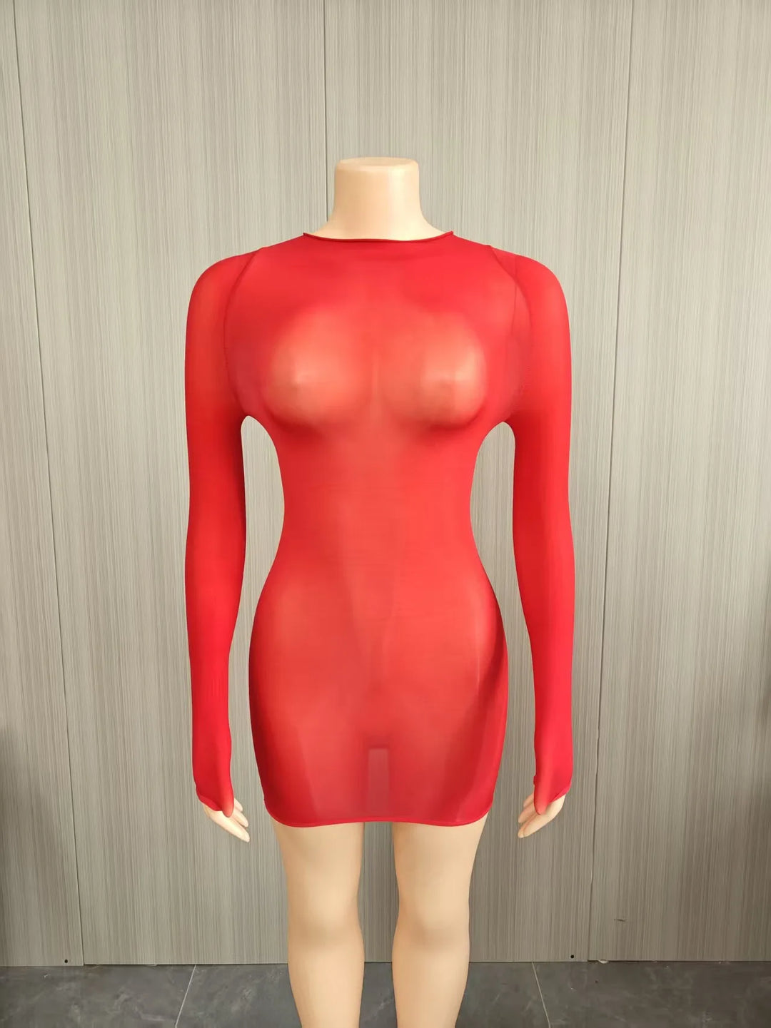 Oil Shiny See Through Bodycon Mini Dress