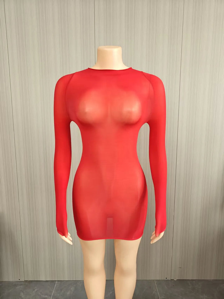 Oil Shiny See Through Bodycon Mini Dress