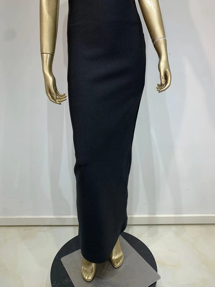 Laura Kors Black Knit Maxi Dress Slim Fit Stretchy
