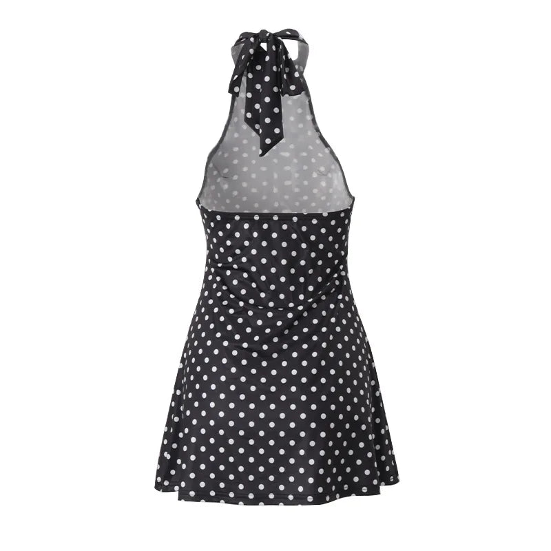 Limited Signature Dot Halter Backless Knit Evening