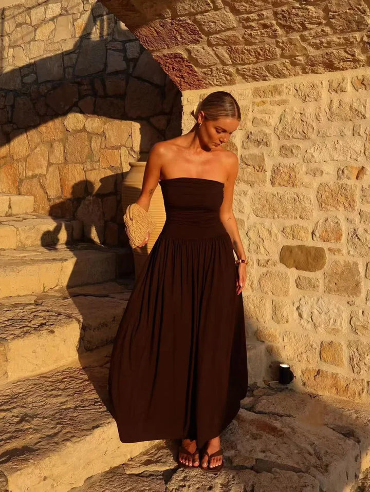 Elegant Pleated Off Shoulder Strapless Slimming Dress