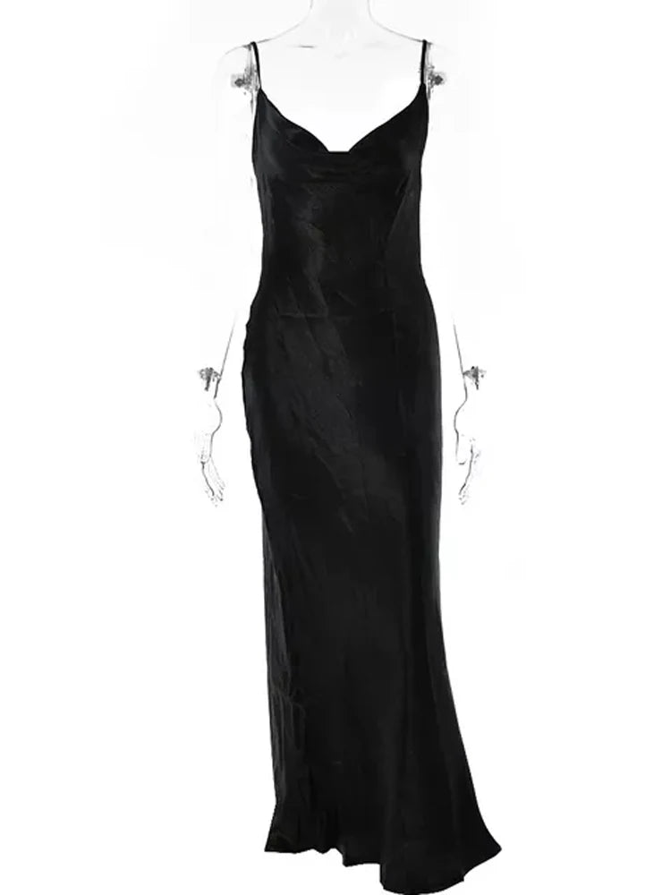 Julissa Mo Sexy Satin Backless Maxi Dress Elegant Bodycon Party Gown