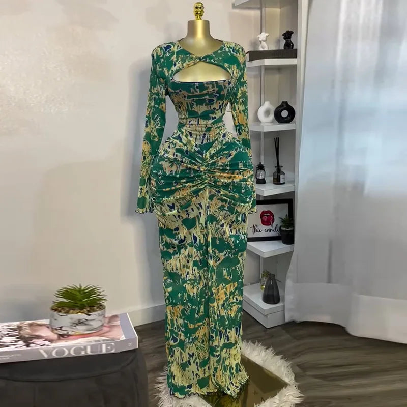 Cmyaya Chic V Neck Cutout Bodycon Maxi Dress