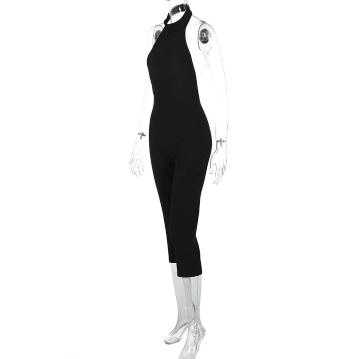 Elegant Ribbed Knit Halter Neck Bodycon Jumpsuit