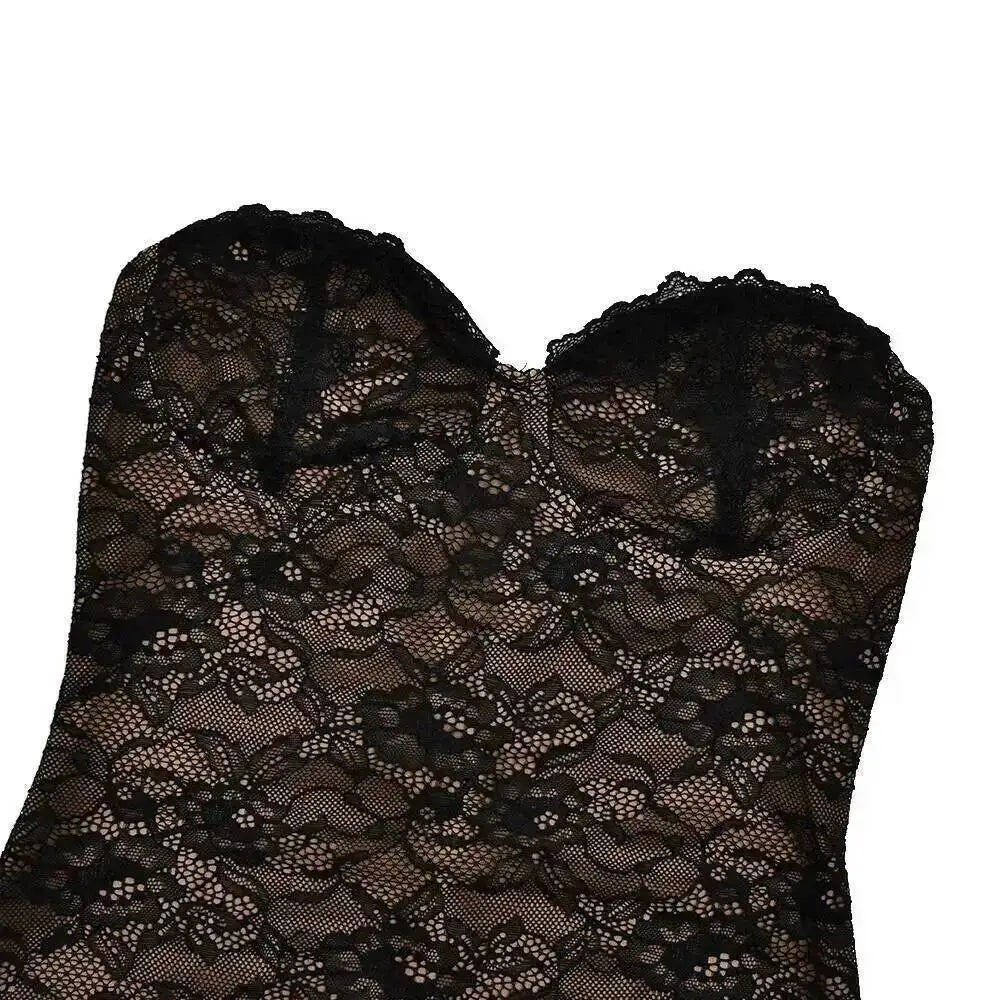 Elegant Strapless Lace Slim Bodycon Maxi Dress For