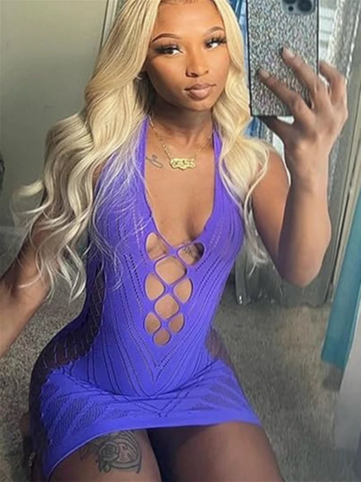 Sexy Halter Backless Black Bodycon Mini Dress