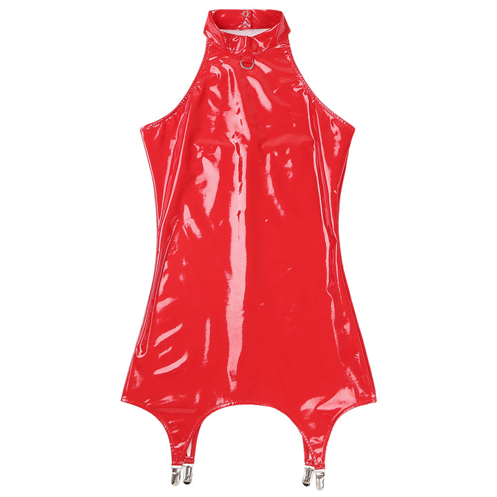 Yartina Glossy Patent V Neck Mini Dress