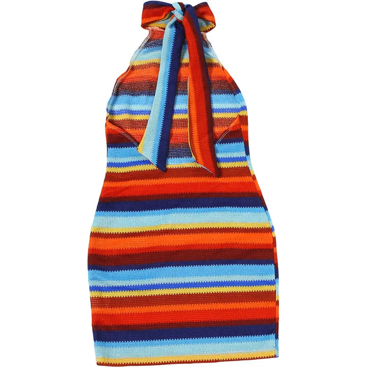 Luxurious Knit Stretch Stripe Halter Dress
